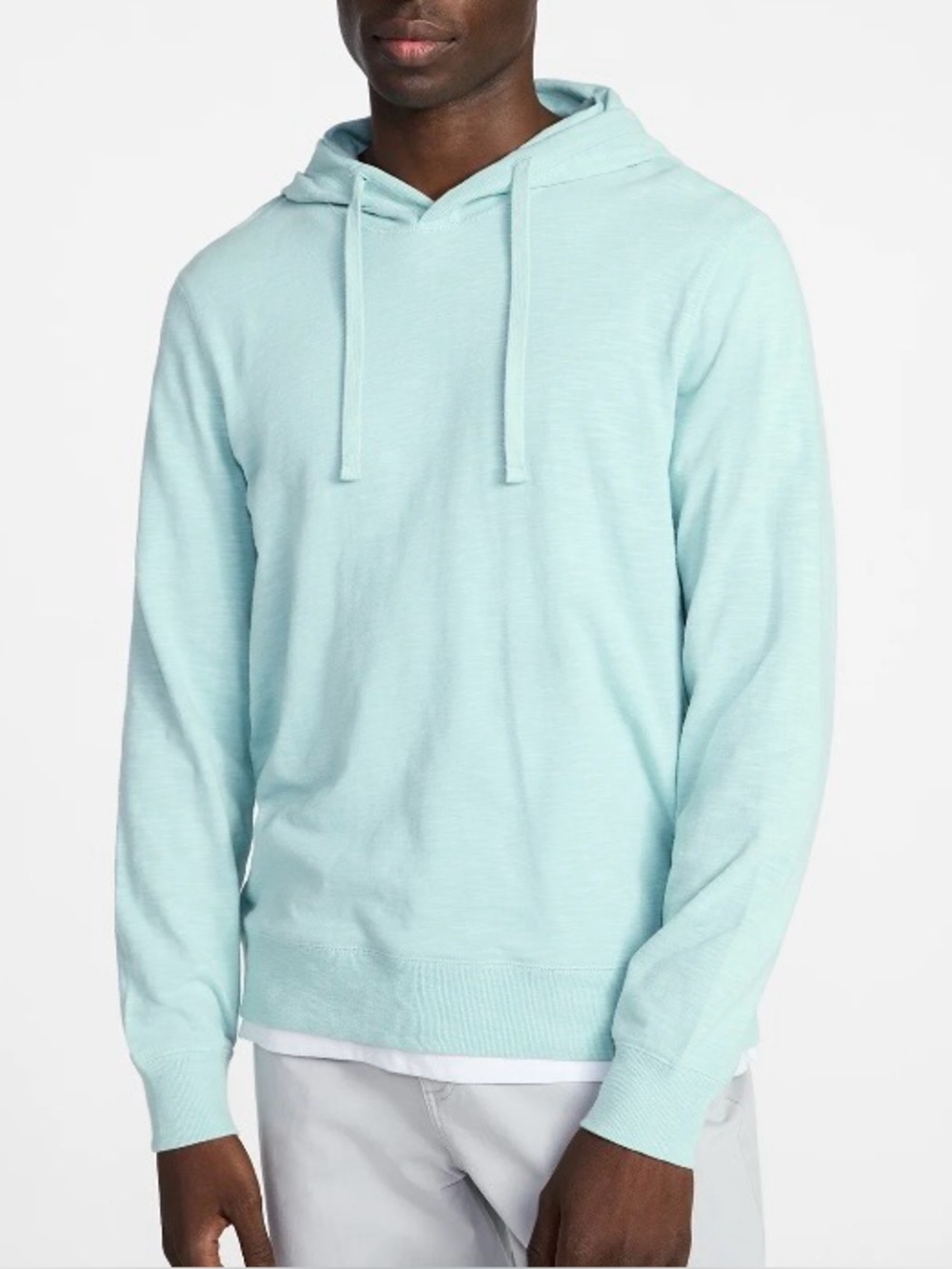George Men's Pullover Lightweight Long Sleeves Slub Hoodie Size XL Ocean Breeze